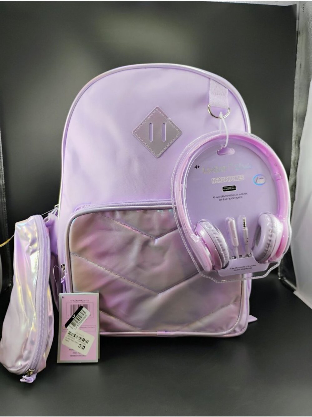 Pastel Lavender Backpack With Headphones Set Youth Adjustable Straps Durable - Picture 1 of 16